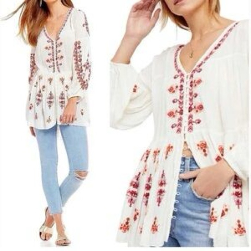 Free People Embroidered White Tunic Dress